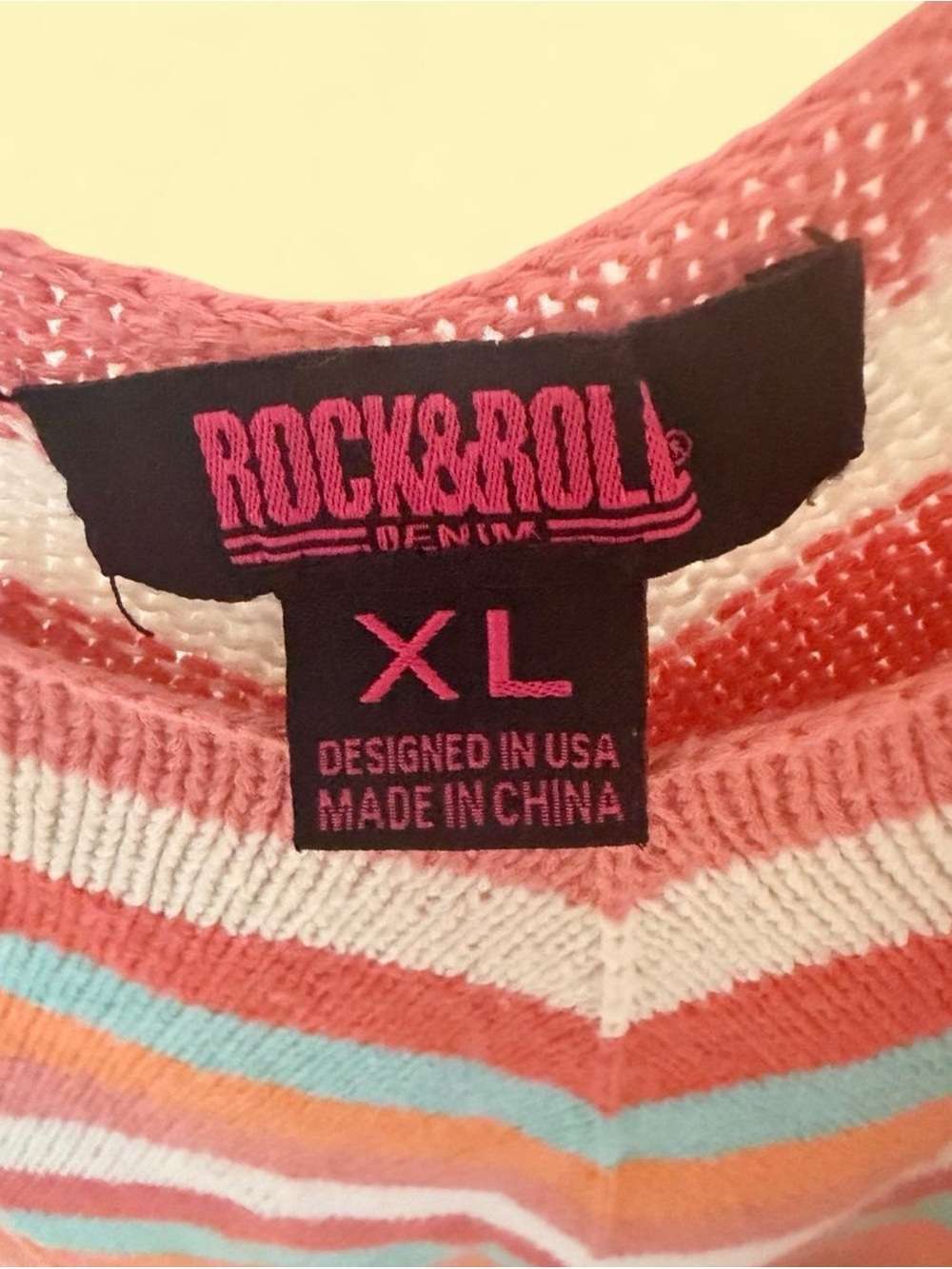 Rock & Roll XL Multicolor Chevron Fringe Knit Tank Boho - Picture 3 of 3